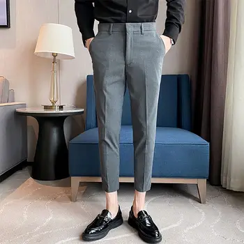 2023 Нови маркови панталони с дължина до глезена на крака, мъжки стрейчевый бизнес костюм, класическа обикновена корейски директни ежедневни и официални панталони, мъжки панталони P146