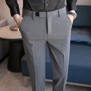 2023 Пролетно-Летни Мъжки Костюмные Панталони, Модерни Висококачествени Приталенные Бизнес Панталони в корейски стил с Дължина до Глезена на крака, Обикновен Панталон A71