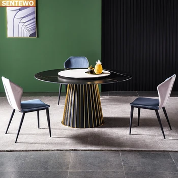 Дизайнерска луксозна кръгла мраморна плоча маса за хранене комплект от 8 столове de mesa jantar настолна мебели meuble От неръждаема стомана златно основа