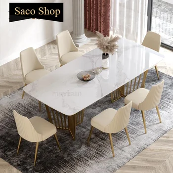Трапезна маса от ярка каменна плоча с правоъгълна форма, от неръждаема стомана и нестандартно цвета на Кухненската маса за ресторант, Мебели за голямо семейство