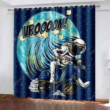 Космическа тема Астронавт Затемняющие завеси Детска мультяшная завеса за спални от полиэстеровой плат с перфорации, пера пердета