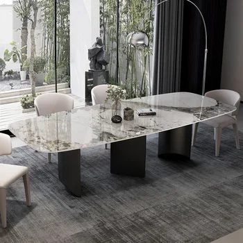 Италиански лесен луксозна Дизайнерска маса за хранене е от каменни плочи от висок клас, Правоъгълник за бита, модерен Проста маса за хранене с голям размер и