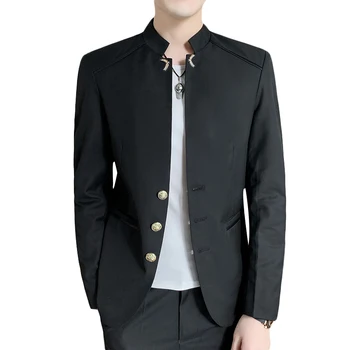 2023 Мъжка мода с висока яка, оборудвана китайски костюм за високо качество, сако / мъжки ежедневни trend официално сако, палто 2023 Мъжка мода с висока яка, оборудвана китайски костюм за високо качество, сако / мъжки ежедневни trend официално сако, палто 4