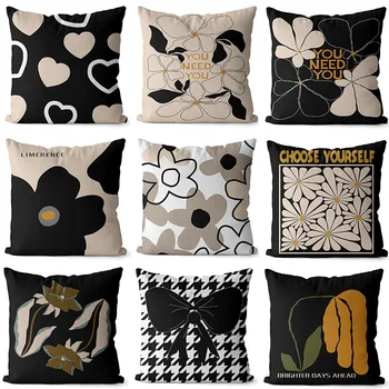 Потребителско абстрактно декорация за дома в скандинавски стил, калъф за диванной възглавнички в хола, е черно-бяла калъфка за възглавница с флорални цветни принтом