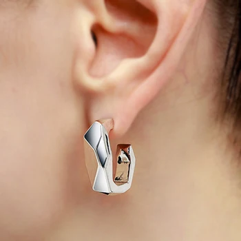 Huitan неправилни геометрични обеци-халки сребрист цвят, модерни, универсални аксесоари за уши за жените, ежедневно облекло, Темпераментни украса