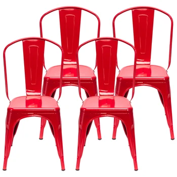 Трицветна 4 бр. стол, направен от ламарина в индустриален стил, подходящ за ресторанти, барове, кафенета и мултиплейър събрание