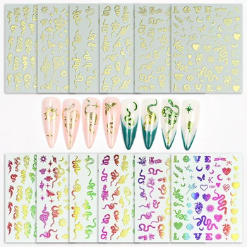 Цветни Златни 3D Стикери за Нокти под Формата на Дракон И Змия, за да проверите За Дизайн на Ноктите, Стикери За Дизайн на Ноктите в ретро Китайски Стил, Декорации За Нокти, Части За Нокти