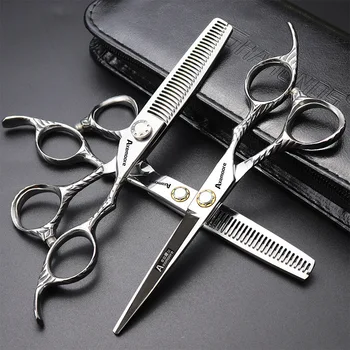 Фризьорски Ножици за подстригване От стомана 440C с шкурка на Дърво, 6-инчов Плосък Ножица За Изтъняване на Елени Рога, Набор от Зъбни Ножица За Подстригване на коса