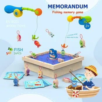 Дървена памет игра за риболов, развитие на координацията око-ръка, интерактивни играчки за родителите и децата страхотни подаръци за деца
