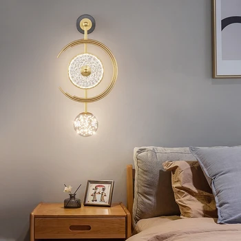Съвременен Творчески Фон, монтиран на стената лампа, Индивидуалност, led Кръгли кристални осветителни тела, Прости, лампа за декориране на спалня, дневна