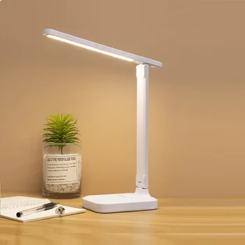 Светодиодна настолна лампа 3 на цвят, с регулируема яркост Тъчпад Сгъваема настолна лампа за четене в спалнята, за Защита на очите, plug-in hybrid чрез USB лека нощ