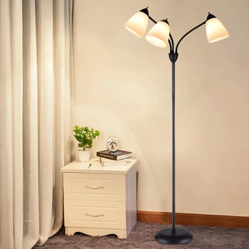 3 светлинна 65-инчовата торшерная лампа в едно дърво с гъши врата, модерни, гъвкави led регулируеми метални бели лампиони за хола E26
