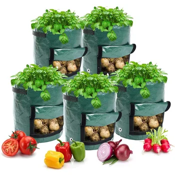 Чанта за отглеждане на картофи, найлонови Торбички за отглеждане на зеленчуци с дръжка, дебели чанта за отглеждане на лук, чанта за растения, градински саксии на открито Чанта за отглеждане на картофи, найлонови Торбички за отглеждане на зеленчуци с дръжка, дебели чанта за отглеждане на лук, чанта за растения, градински саксии на открито 0