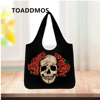 TOADDMOS, дамски чанти-тоут с принтом под формата на готически черепи и рози, Множество дългогодишна чанта за пазаруване, Новата модерна преносима домашна чанта подарък