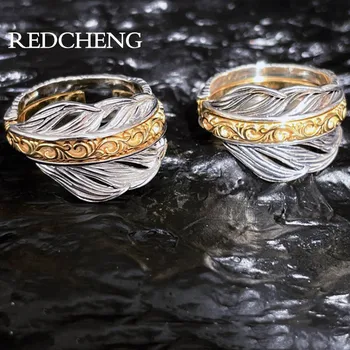 Redcheng сребърен Цвят, преносимо трислойно пръстен с перо за женските двойки, Реколта нови модни творчески украса за парти по случай рождения ден