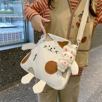 Дизайнерска чанта с сладък котка за жени и момичета, през рамо, студентски чанта за книги