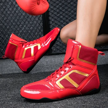 Мъжки и дамски лека обувки за борба, окото дишащи спортни обувки за бокс, мъжки обувки за професионална борба, червен спортни обувки