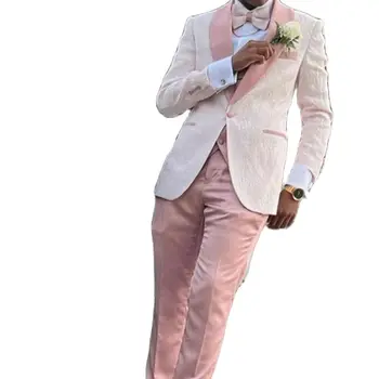 Светло розови Жакард Костюми за Мъже, 3 предмет, Блейзър на една пуговице на Бала Нощ, Завръщане у Дома, Студентски Облекла, Смокинги, Комплект костюми, Палта + Жилетка + Панталони